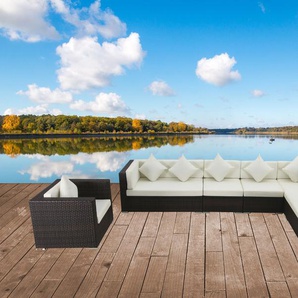 OUTFLEXX Gartenlounge, braun marmoriert, Polyrattan, 8 Pers, wasserfeste Kissenbox