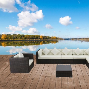 OUTFLEXX Gartenlounge, braun marmoriert, Polyrattan, 8 Pers, wasserfeste Kissenbox, inkl. Beistelltisch