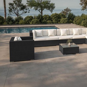 OUTFLEXX Gartenlounge, schwarz, Polyrattan, für 8 Personen, inkl. Kaffeetisch, wasserfeste Kissenbox 1380-BOX-B