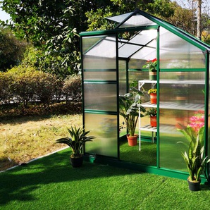 OUTFLEXX Gewächshaus, grün, Alu/Polycarbonat, 190x125x203 cm, pulverbeschichtet GL-022-G 4MM