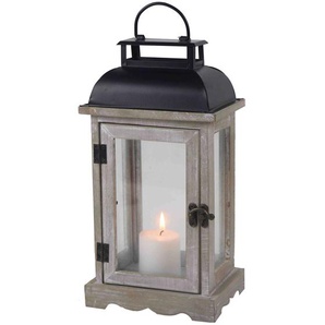 OUTFLEXX Laterne, weiß/schwarz, Holz/Metall, ca. 16,5x12x32,5 cm, Shabby Chic-Look ML-1031-32
