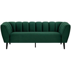P & B 3-Sitzer-Sofa, Grün, Textil, Kautschukholz, massiv, 212.5x76.5x87 cm, Wohnzimmer, Sofas & Couches, Sofas, 3-Sitzer Sofas