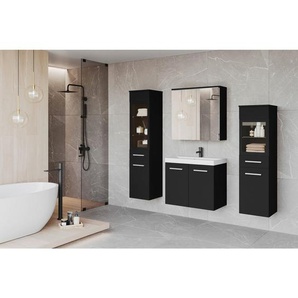 P & B Badezimmer, Schwarz, Kunststoff, 5-teilig, 8 Fächer, 120 cm, Fsc, hängend, Badezimmer, Badmöbelsets & Badmöbelserien, Badmöbel-Sets