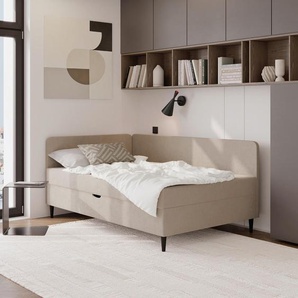 P & B Boxbett, Beige, Textil, Höhe ca. 18 cm, 90x200 cm, Bettkasten, Schlafzimmer, Betten, Boxspringbetten