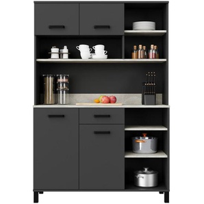 P & B Buffet Linda, Anthrazit, Hellgrau, Metall, 4 Fächer, 1 Schubladen, 119.1x177x40 cm, Küchen, Küchenmöbel, Buffetschränke
