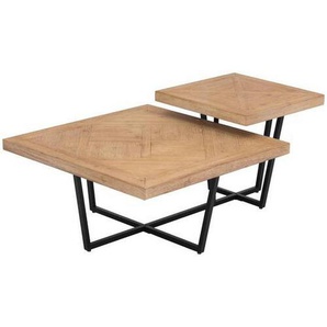 P & B Couchtisch, Natur, Schwarz, Holz, Metall, Holzwerkstoff, Tanne, furniert, quadratisch, Flachrohr, 118x45x78 cm, Wohnzimmer, Wohnzimmertische,