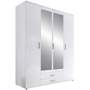 P & B Drehtürenschrank, Weiß, Glas, Holzwerkstoff, 7 Fächer, 2 Schubladen, 159.2x196x53.5 cm, Blauer Engel, BQ - Bündnis für Qualität, Made in