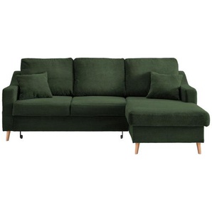 P & B Ecksofa, Dunkelgrün, Textil, Buche, Uni, 4-Sitzer, Füllung: Schaumstoff, L-Form, 228x150 cm, Made in EU, Typenauswahl, Stoffauswahl,