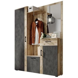 P & B Garderobe, Anthrazit, Eiche, 5-teilig, 145x184x29 cm, Garderobe, Garderoben-Sets