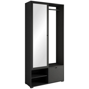 P & B Garderobe Dino, Schwarz, Holzwerkstoff, 90x190x33 cm, Fsc, Garderobe, Garderoben-Sets & Serien, Garderoben-Sets