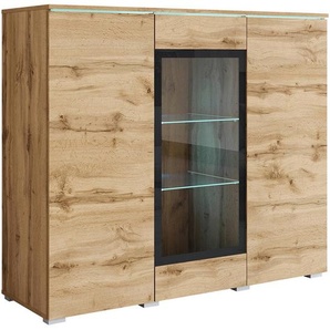 P & B Highboard Vera, Eiche Wotan, Kunststoff, 9 Fächer, 120x102.3x39.5 cm, Fsc, stehend, Beleuchtung, Wohnzimmer, Kommoden & Sideboards, Highboards