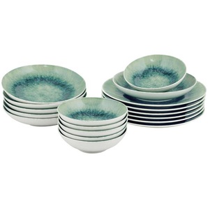 P & B Kombiservice, Blau, Mintgrau, Keramik, 18-teilig, lebensmittelecht, Essen & Trinken, Geschirr, Geschirr-Sets, Kombiservice