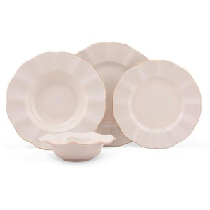 P & B Kombiservice, Creme, Gold, Keramik, 24-teilig, Struktur, 330 ml, Essen & Trinken, Geschirr, Geschirr-Sets, Kombiservice