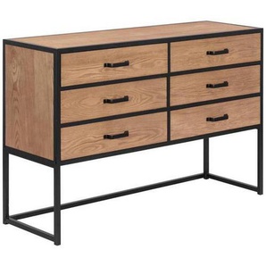 P & B Kommode, Natur, Schwarz, Metall, Tanne, furniert, 6 Schubladen, 120x80x38 cm, Wohnzimmer, Kommoden & Sideboards, Kommoden