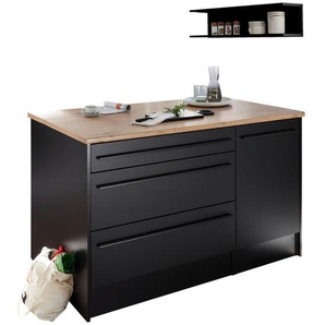 P & B Kücheninsel, Schwarz, Eiche, Kunststoff, 3 Schublade(n) Schubladen, 145x90x90 cm, Küchen, Küchenmöbel, Kücheninseln