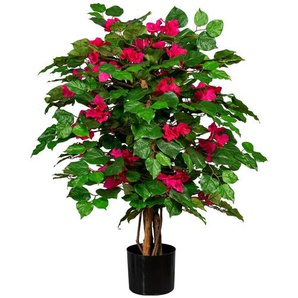 P & B Kunstpflanze, Grün, Rot, Kunststoff, 100 cm, inkl. Topf, mit Naturstamm, UV-beständig, Dekoration, Blumen & Zubehör, Kunstpflanzen