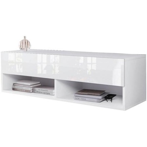 P & B Lowboard A100, Weiß Hochglanz, Holzwerkstoff, 100x30x31 cm, Fsc, Made in EU, stehend, hängend, Wohnzimmer, Wohnwände, Lowboards