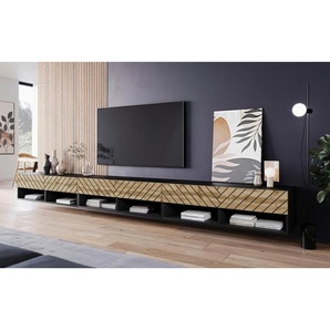 P & B Lowboard A300, Schwarz, Eiche Wotan, Holzwerkstoff, 6 Fächer, 300x30x31 cm, Fsc, stehend, hängend, Wohnzimmer, Wohnwände, Lowboards