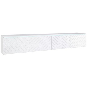 P & B Lowboard D180, Weiß, Holzwerkstoff, Fischgrät, 2 Fächer, 180x30x33 cm, Fsc, stehend, hängend, Beleuchtung, Wohnzimmer, Wohnwände, Lowboards