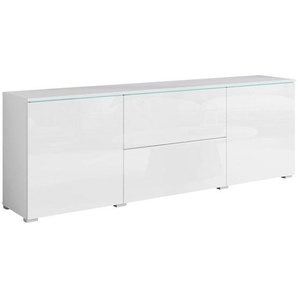 P & B Lowboard Vera, Weiß, Weiß Hochglanz, Holzwerkstoff, 4 Fächer, 2 Schublade(n) Schubladen, 180x61.8x34.5 cm, Fsc, stehend, Beleuchtung, Wohnzimmer, Wohnwände, Lowboards, Lowboards stehend