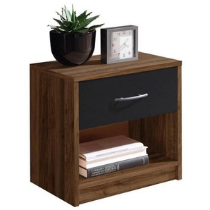 P & B Nachtschrank, Schwarz, Nussbaum, 1 Schubladen, 39x41x28 cm, Schlafzimmer, Nachttische