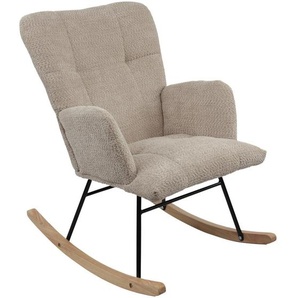 P & B Schaukelstuhl, Braun, Holz, Metall, Textil, Kautschukholz, massiv, 62x90x52 cm, Bsci, Stühle