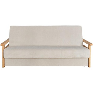 P & B Schlafsofa, Creme, Textil, Eiche, 2-Sitzer, 220x90x90 cm, Schlafen auf Sitzhöhe, Wohnzimmer, Sofas & Couches, Schlafsofas, Schlafsofas mit