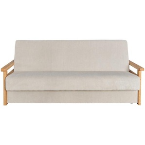 P & B Schlafsofa Malaga, Creme, Textil, Eiche, 2-Sitzer, 220x90x90 cm, Liegefunktion, Wohnzimmer, Sofas & Couches, Schlafsofas, Schlafsofas mit Bettkasten