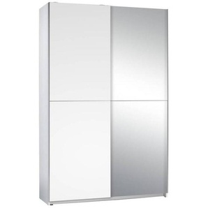 P & B Schwebetürenschrank, Weiß, Glas, 6 Fächer, 125x195.5x38 cm, Blauer Engel, BQ - Bündnis für Qualität, Made in Germany, Schlafzimmer,