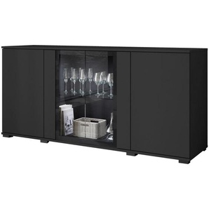 P & B Sideboard Caro, Schwarz, Glas, Holzwerkstoff, 3 Fächer, 150x69.7x39.5 cm, Fsc, stehend, Schlafzimmer, Schlafzimmer Kommoden