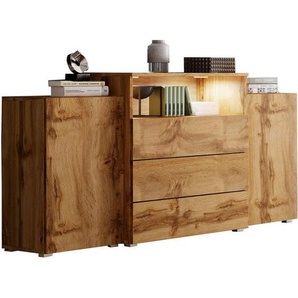 P & B Sideboard Urban, Eiche Wotan, Holzwerkstoff, 2 Fächer, 3 Schubladen, 150x68.7x32.5 cm, Fsc, stehend, Beleuchtung, Schlafzimmer, Schlafzimmer