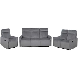 P & B Sitzgarnitur, Dunkelgrau, Textil, 3-teilig, 72x102x88 cm, Relaxfunktion, Wohnzimmer, Sofas & Couches, Sitzgarnituren