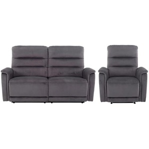 P & B Sitzgarnitur, Grau, Textil, 2-teilig, Relaxfunktion, Wohnzimmer, Sofas & Couches, Sitzgarnituren