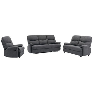 P & B Sitzgarnitur, Grau, Textil, 3-teilig, Made in Europe, Relaxfunktion, Wohnzimmer, Sofas & Couches, Sitzgarnituren