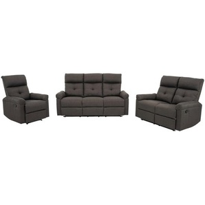 P & B Sitzgarnitur, Graubraun, Textil, 3-teilig, Relaxfunktion, Wohnzimmer, Sofas & Couches, Sitzgarnituren