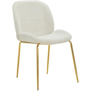 P & B Stuhl Boucle, Weiß, Gold, Holz, Metall, Textil, Pappel, Sperrholz, Rundrohr, 46x86x60 cm, Esszimmer, Stühle, Esszimmerstühle, Vierfußstühle