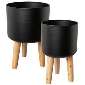 P & B Übertopf-Set, Schwarz, Holz, Metall, 2-teilig, rund,rund, Dekoration, Blumen & Zubehör, Übertöpfe