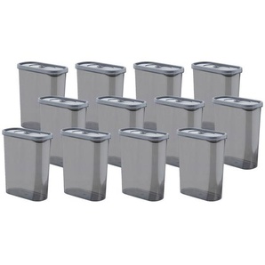 P & B Vorratsdosenset, Anthrazit, Kunststoff, 12-teilig, 2 L, 17x21x8 cm, BPA-frei, Deckel mit Sichtfenster, Küchenzubehör, Vorratsbehälter,