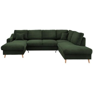P & B Wohnlandschaft, Dunkelgrün, Textil, Buche, Uni, 6-Sitzer, Füllung: Schaumstoff, U-Form, 301x200 cm, Made in EU, seitenverkehrt erhältlich,
