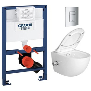 Pack Toilettenrahmen + spülrandloses sat-wc mit thermostatischem Bidet + SoftClose-Sitz + Chromplatte (RapidSL082-SATClean-1) - Grohe