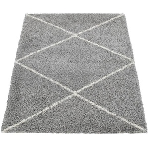 Paco Home Hochflor-Teppich Kalmar 442, rechteckig, Höhe: 40 mm, Scandi Design, Rauten Muster, weich & kuschelig