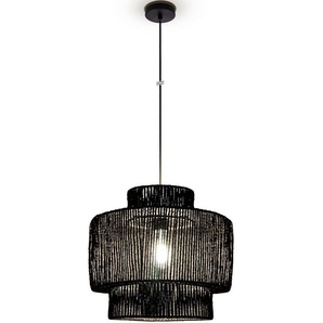 Paco Home Pendelleuchte Hugo Lupita, ohne Leuchtmittel, Wohnzimmer Esszimmer Rattan Optik Boho Lampenschirm Papier