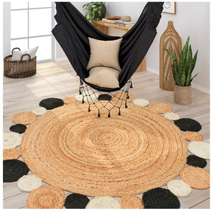 Paco Home Teppich Viborg 592, rund, Höhe: 13 mm, handgefertigter Natur-Teppich, Jute, Boho, Ethno