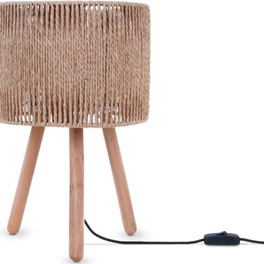 Paco Home Tischleuchte PITA, ohne Leuchtmittel, Nacht Schreib Lampenschirm Boho Holz Stativ E27