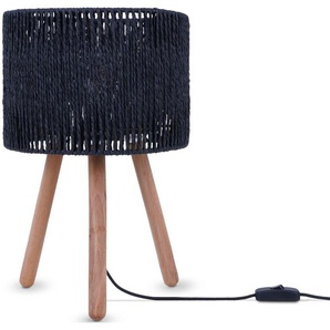 Paco Home Tischleuchte PITA, ohne Leuchtmittel, Nacht Schreib Lampenschirm Boho Holz Stativ E27