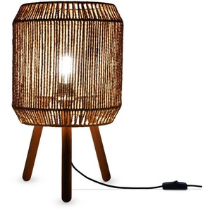 Paco Home Tischleuchte SOL, ohne Leuchtmittel, Boho Deko Lampenschirm Korb Holz E27