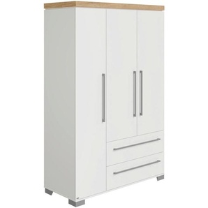 Paidi Babykleiderschrank Kira Eiche Nebraska/Kreideweiß, Weiß, Eiche, Metall, 2 Schubladen, 135.3x205.9x55.6 cm, Blauer Engel, Goldenes M, in verschiedenen Holzdekoren erhältlich, Babymöbel, Babykleiderschrank