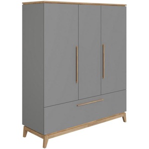 Paidi Drehtürenschrank Sten, Grau, Eiche, Holzwerkstoff, Eiche, massiv, 7 Fächer, 1 Schubladen, 170.7x200x57.2 cm, Blauer Engel, Goldenes M,