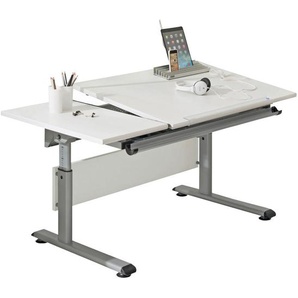 Paidi Jugendschreibtisch, Silber, Weiß, Metall, Holzwerkstoff, rechteckig, Kufe, 70x53-79x130 cm, Goldenes M, höhenverstellbar, Arbeitszimmer,
