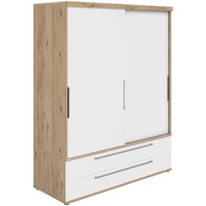 Paidi Schiebetürenschrank, Weiß, Eiche, Metall, 7 Fächer, 2 Schubladen, 164.1x206.9x63.9 cm, Blauer Engel, Goldenes M, Beimöbel erhältlich, umfangreiches Zubehör erhältlich, Kinder- & Jugendzimmer, Jugendmöbel, Jugendkleiderschränke